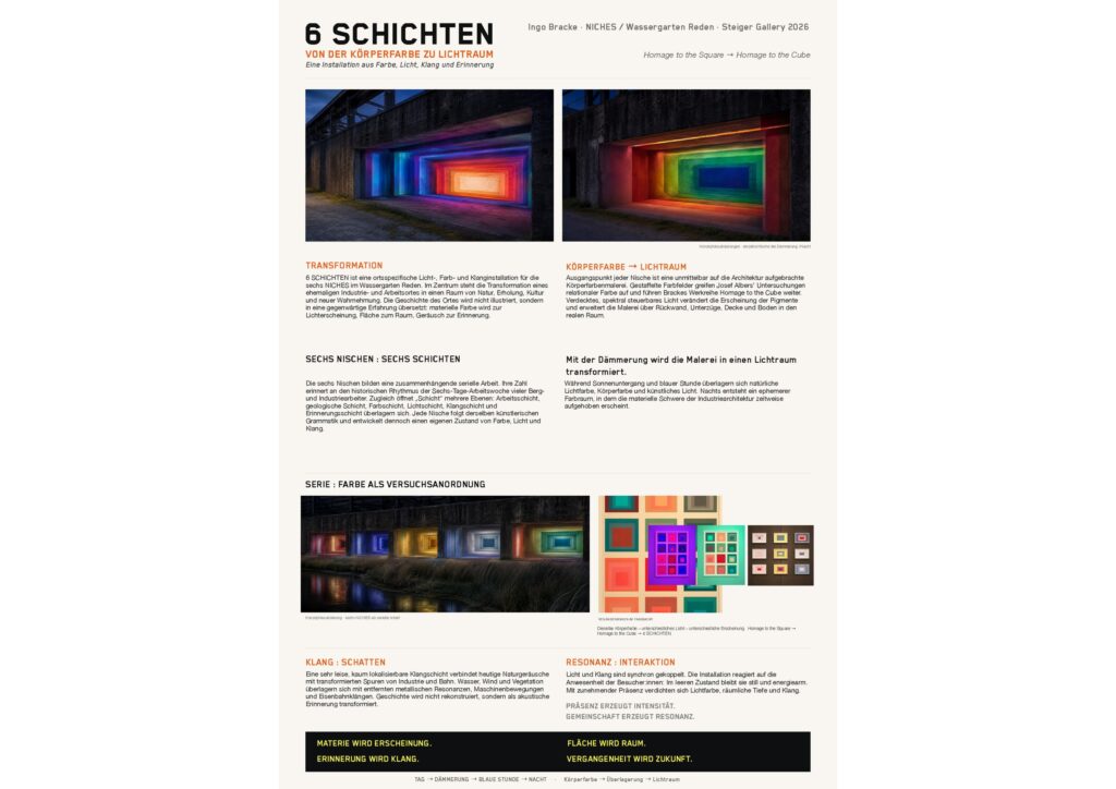 6 SCHICHTEN VON DER KÖRPERFARBE ZU LICHTRAUM Eine Installation aus Farbe, Licht, Klang und Erinnerung